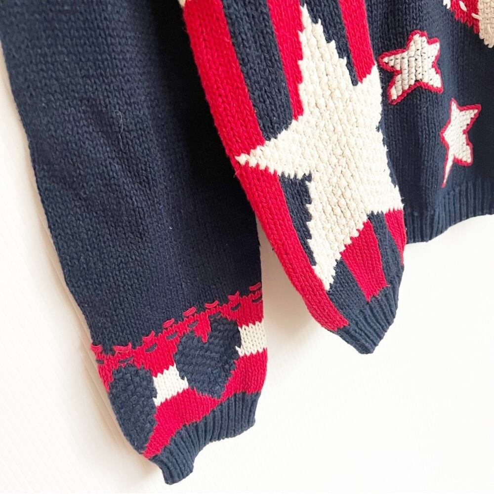 Vintage 80s90s Ninon De Lenclos Patchwork Americana Red White Blue Sweater Large - Picture 3 of 8